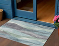 3 X 5 Teal Blue And Fern Green Abstract Washable Indoor Outdoor Area Rug