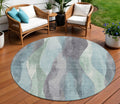 8 Teal Blue And Fern Green Round Abstract Washable Indoor Outdoor Area Rug