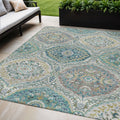 5 X 8 Teal Blue Fern Green And Beige Floral Washable Indoor Outdoor Area Rug