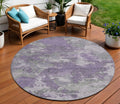 8 Purple And Gray Round Abstract Washable Indoor Outdoor Area Rug