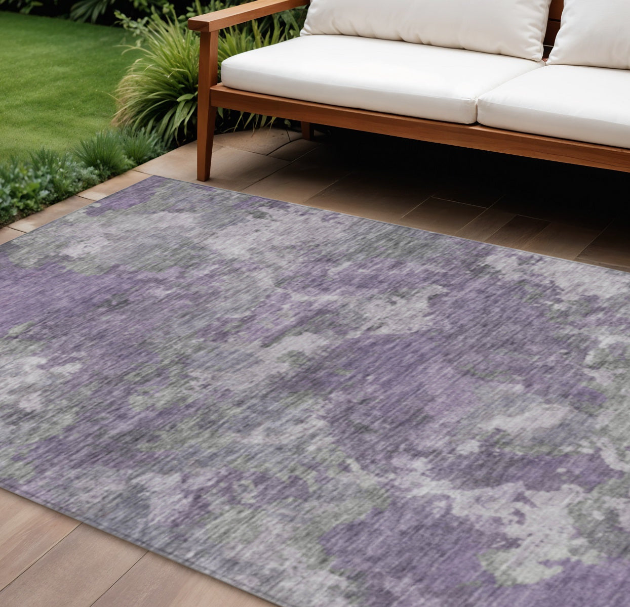 9 X 12 Purple And Gray Abstract Washable Indoor Outdoor Area Rug