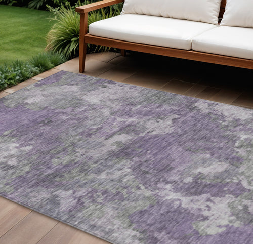10 X 14 Lavender And Taupe Abstract Washable Indoor Outdoor Area Rug