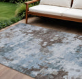 10 X 14 Sky Blue And Brown Abstract Washable Indoor Outdoor Area Rug