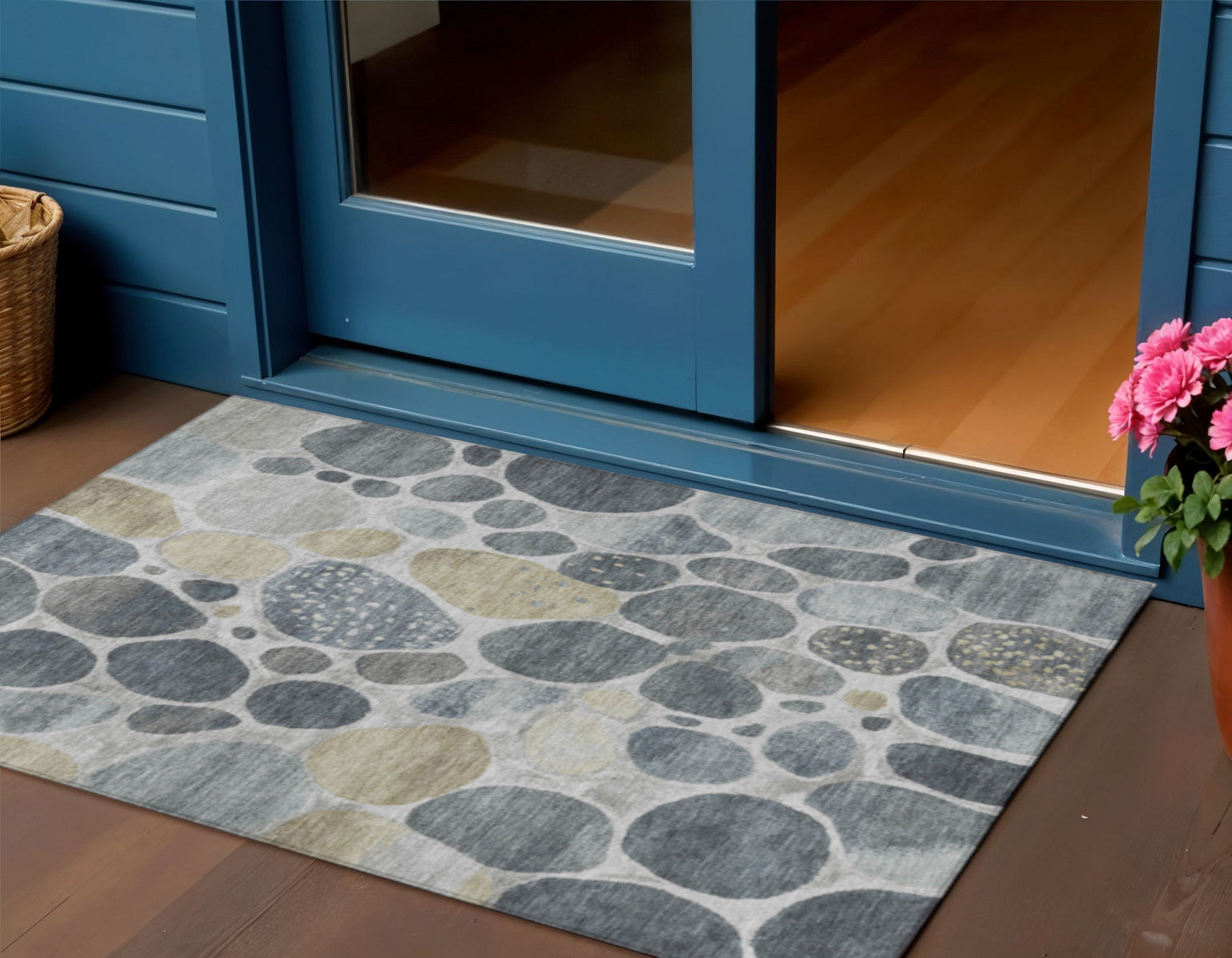 3 X 5 Pewter Beige And Ivory Geometric Washable Indoor Outdoor Area Rug