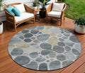 8 Pewter Beige And Ivory Round Geometric Washable Indoor Outdoor Area Rug