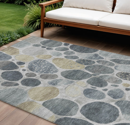 10 X 14 Pewter Beige And Ivory Geometric Washable Indoor Outdoor Area Rug