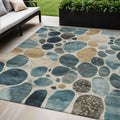 5 X 8 Teal Blue Beige And Ivory Geometric Washable Indoor Outdoor Area Rug