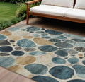 10 X 14 Teal Blue Beige And Ivory Geometric Washable Indoor Outdoor Area Rug