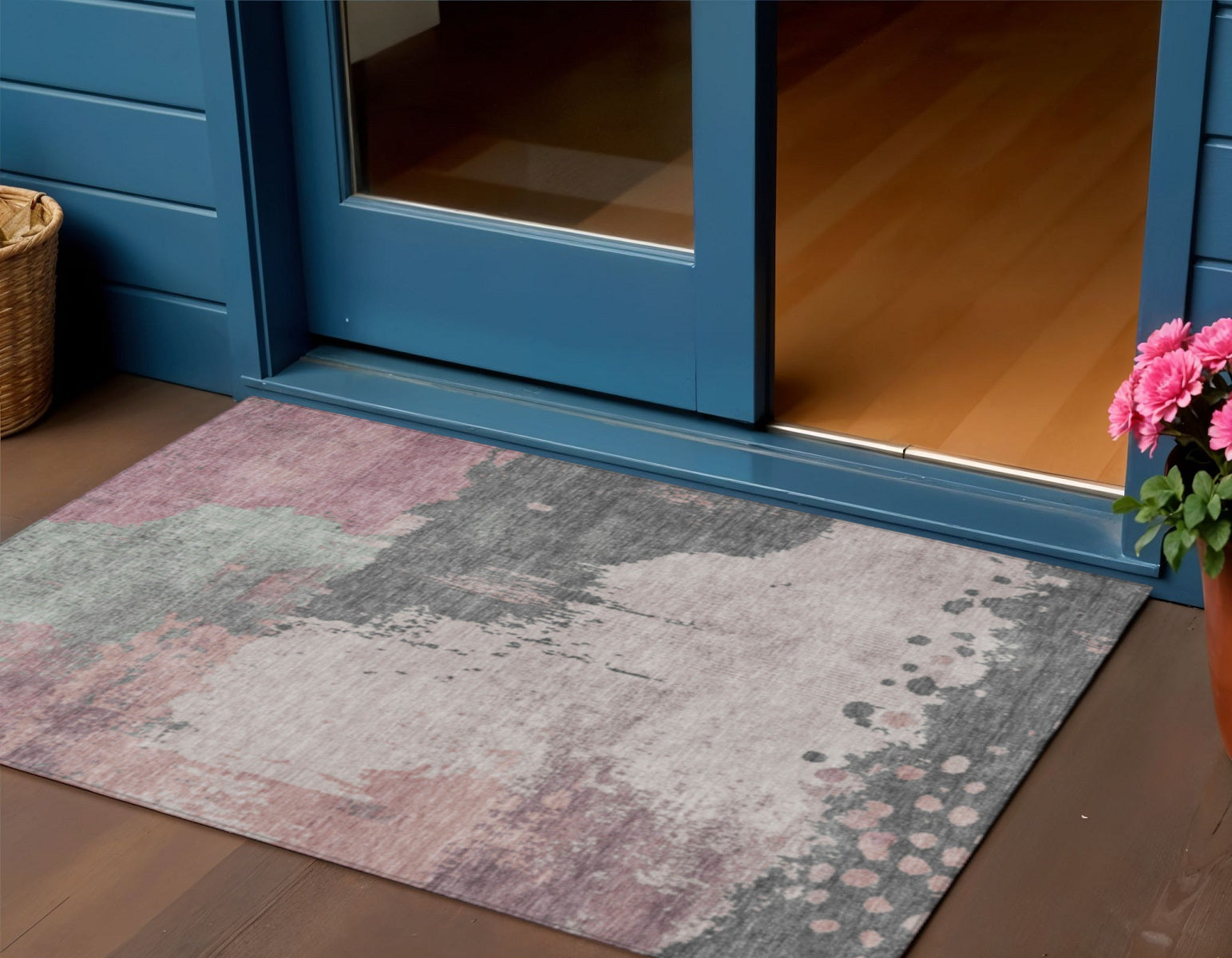 3 X 5 Blush Sage And Charcoal Abstract Washable Indoor Outdoor Area Rug