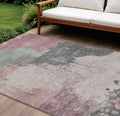 9 X 12 Blush Sage And Charcoal Abstract Washable Indoor Outdoor Area Rug