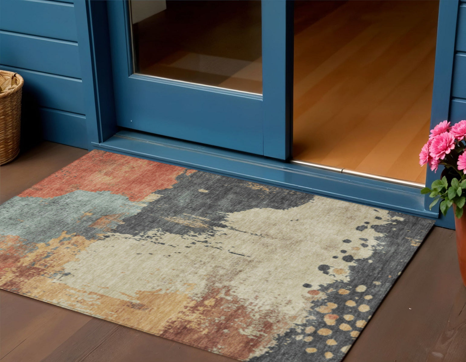 3 X 5 Rust Beige And Charcoal Abstract Washable Indoor Outdoor Area Rug