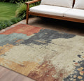 10 X 14 Rust Beige And Charcoal Abstract Washable Indoor Outdoor Area Rug