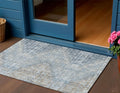 3 X 5 Denim Blue And Beige Geometric Washable Indoor Outdoor Area Rug