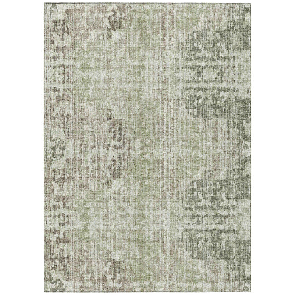 5 X 8 Fern Green And Ivory Geometric Washable Indoor Outdoor Area Rug