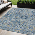 5 X 8 Denim Blue And Gold Floral Medallion Washable Indoor Outdoor Area Rug