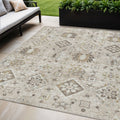 5 X 8 Linen And Ivory Floral Medallion Washable Indoor Outdoor Area Rug