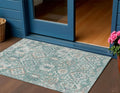 3 X 5 Pale Aqua And Copper Floral Medallion Washable Indoor Outdoor Area Rug