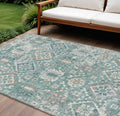 9 X 12 Pale Aqua And Copper Floral Medallion Washable Indoor Outdoor Area Rug