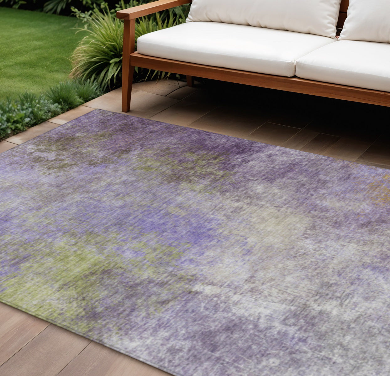 8 X 10 Purple And Olive Green Abstract Washable Indoor Outdoor Area Rug