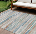 10 X 14 Linen And Pale Aqua Striped Washable Indoor Outdoor Area Rug