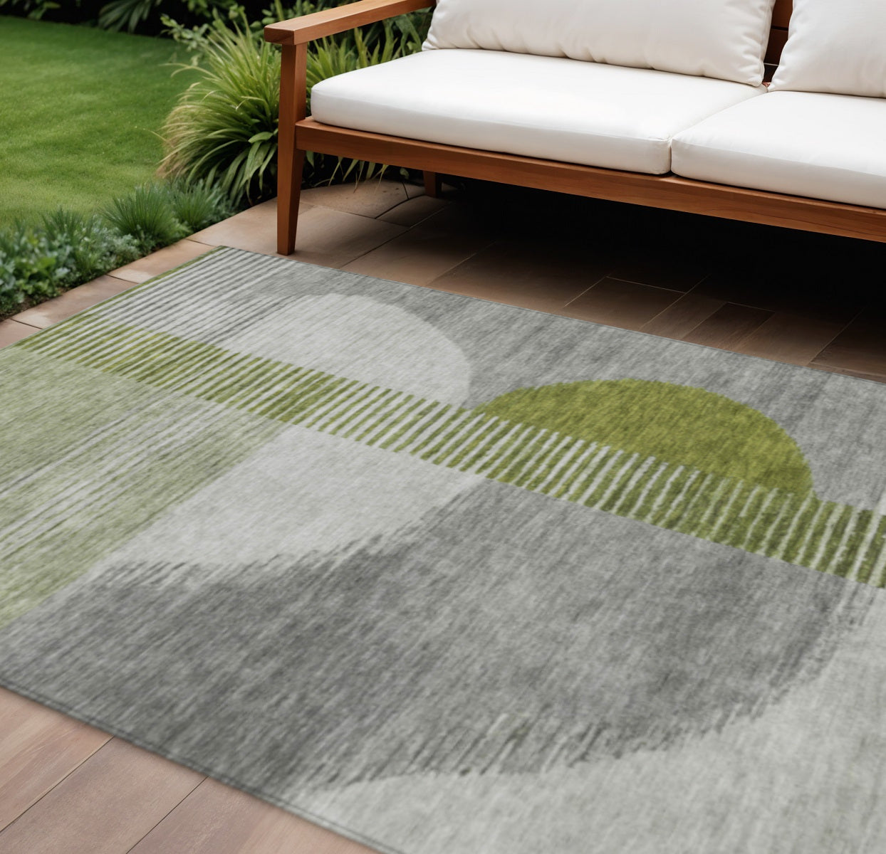 10 X 14 Olive Green And Gray Geometric Washable Indoor Outdoor Area Rug