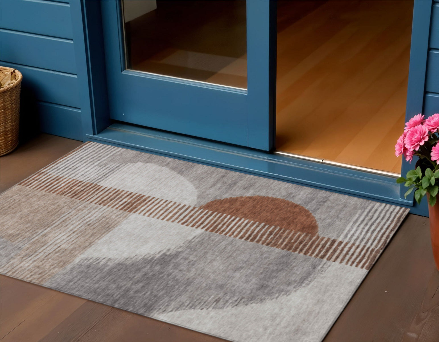 3 X 5 Taupe And Rust Geometric Washable Indoor Outdoor Area Rug