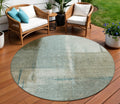 8 Pale Aqua And Beige Round Abstract Washable Indoor Outdoor Area Rug