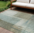 10 X 14 Pale Aqua And Beige Abstract Washable Indoor Outdoor Area Rug