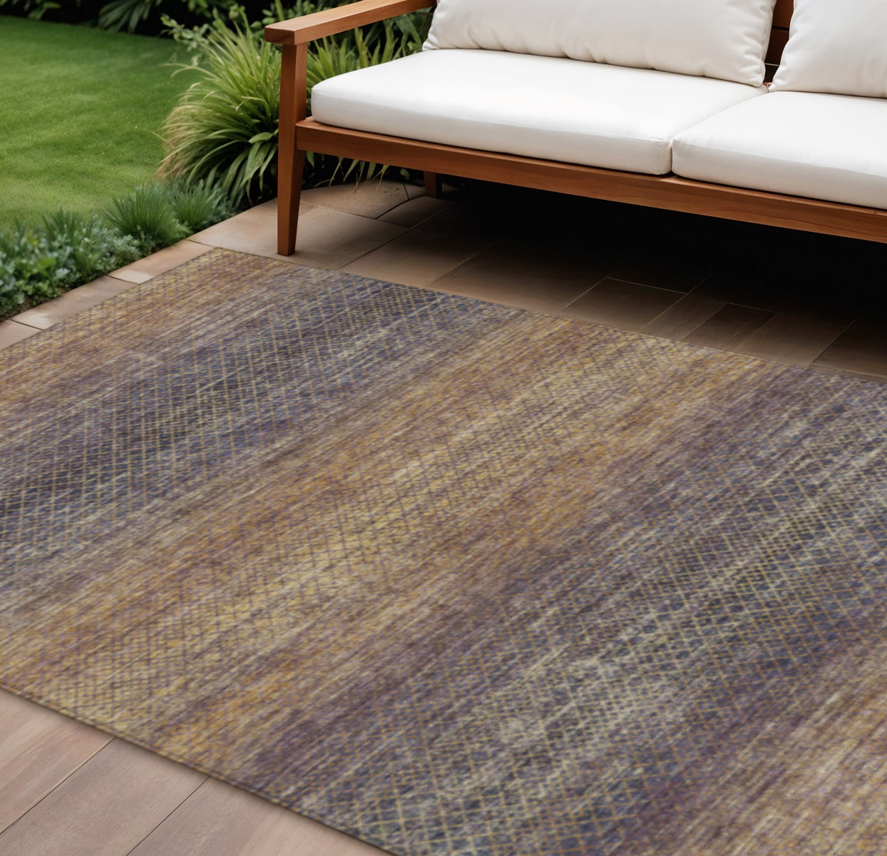 10 X 14 Eggplant And Brown Geometric Washable Indoor Outdoor Area Rug