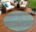 8 Teal Blue And Brown Round Geometric Washable Indoor Outdoor Area Rug