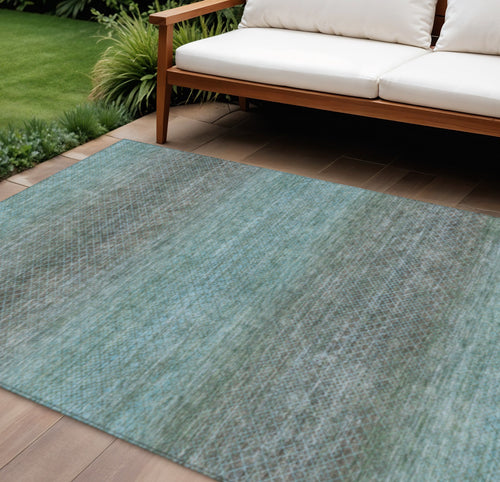 10 X 14 Teal Blue And Brown Geometric Washable Indoor Outdoor Area Rug