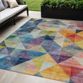 5 X 8 Beige Navy Blue And Orange Geometric Washable Indoor Outdoor Area Rug