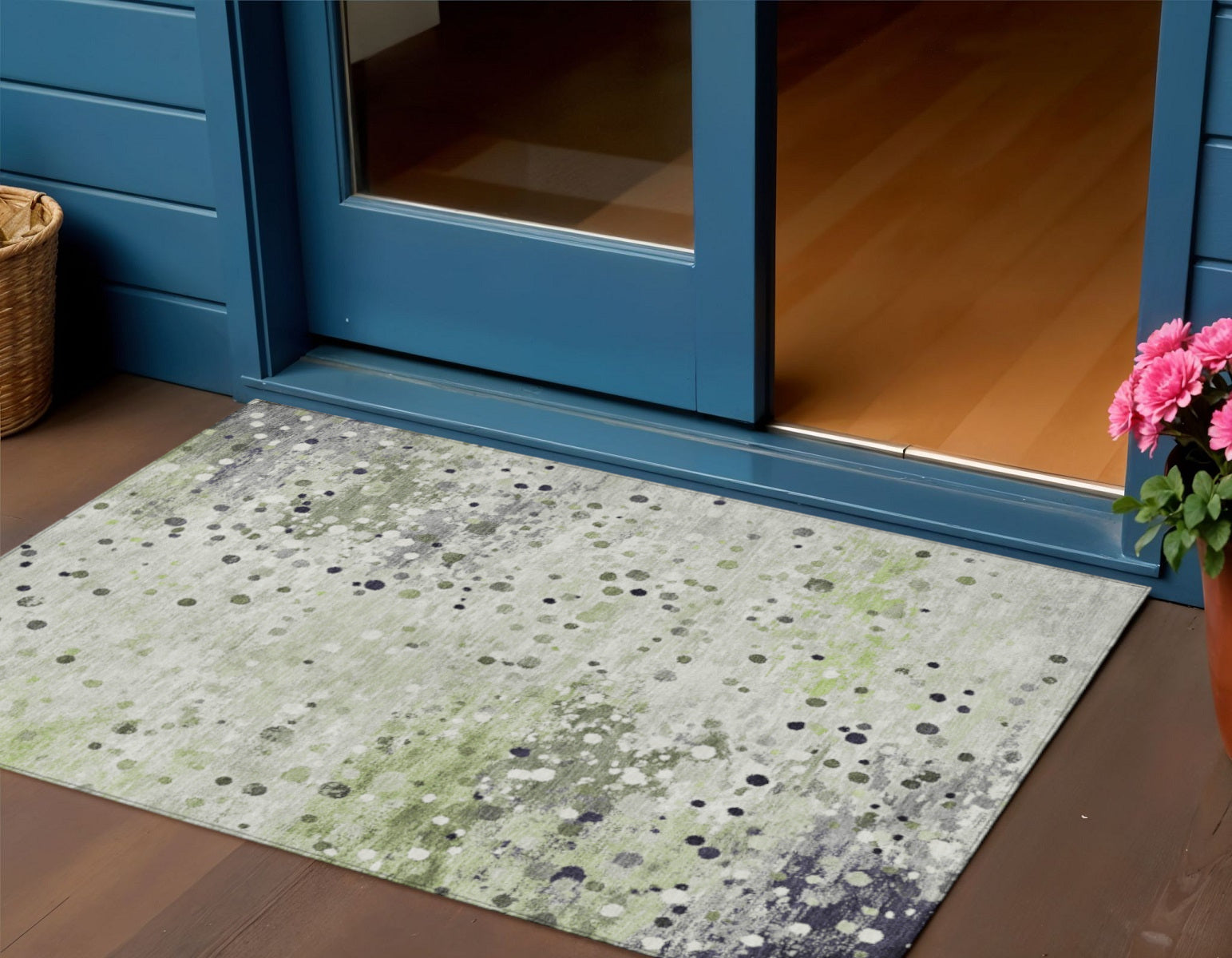 3 X 5 Artichoke Green And Purple Abstract Washable Indoor Outdoor Area Rug