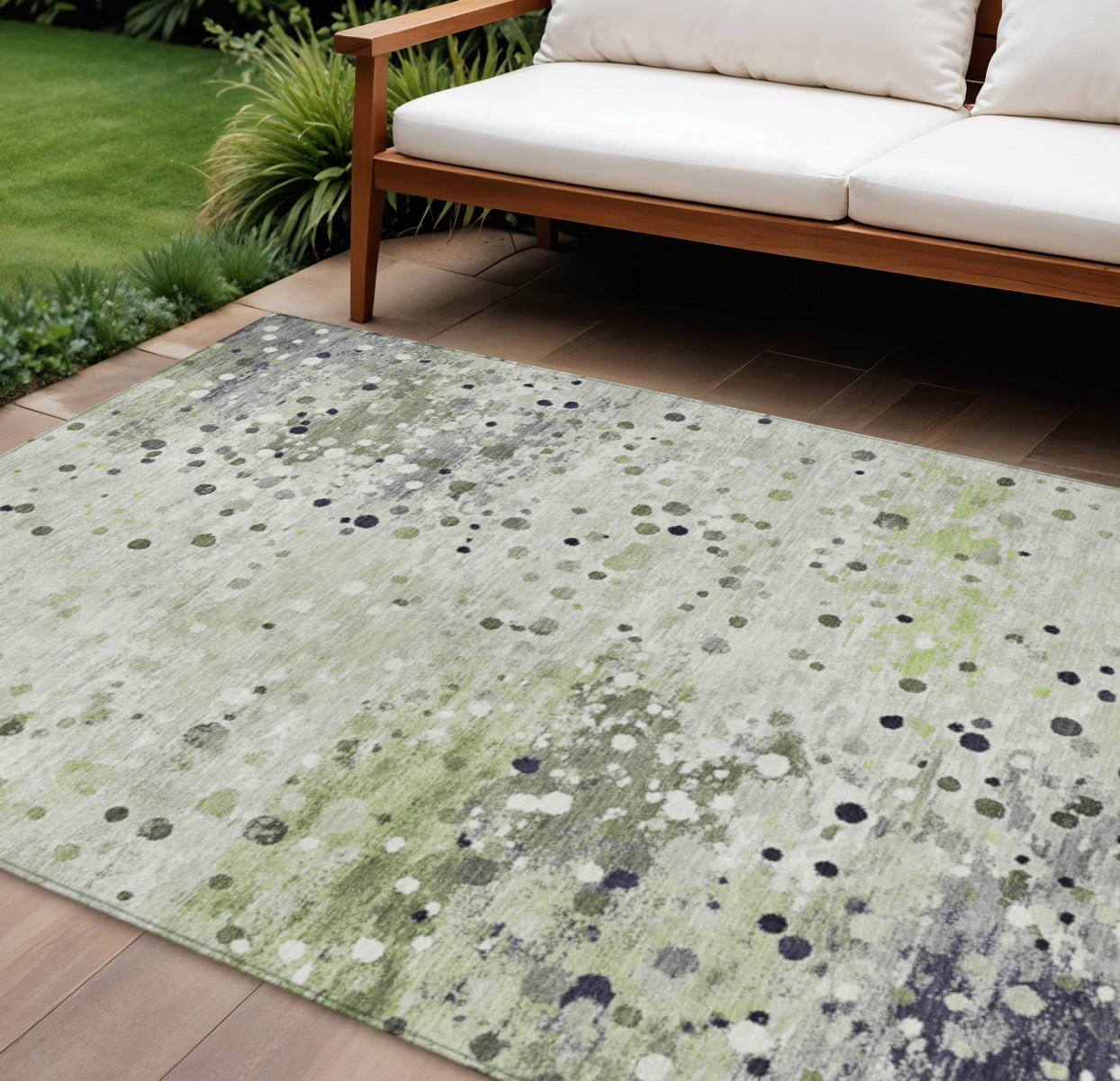 10 X 14 Artichoke Green And Purple Abstract Washable Indoor Outdoor Area Rug