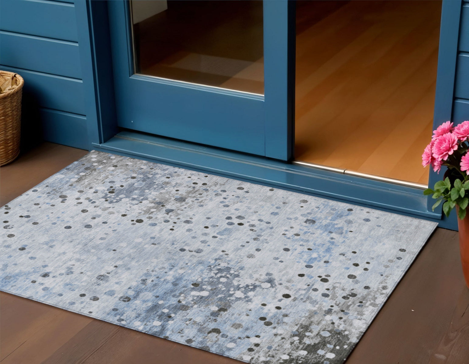3 X 5 Sky Blue And Gray Abstract Washable Indoor Outdoor Area Rug