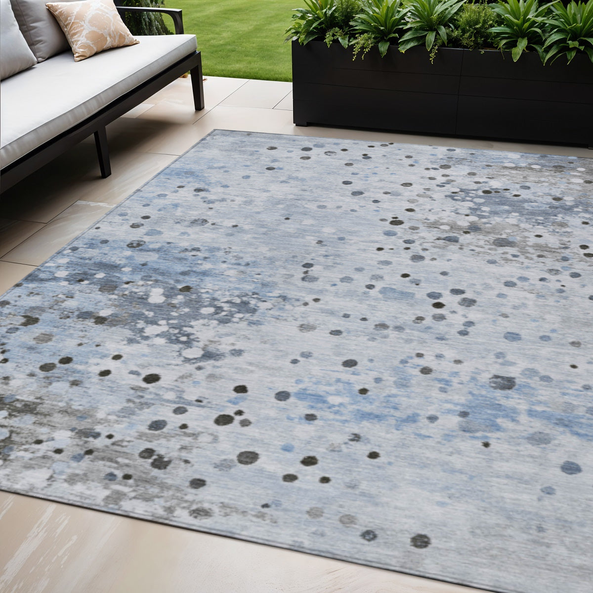 5 X 8 Sky Blue And Gray Abstract Washable Indoor Outdoor Area Rug