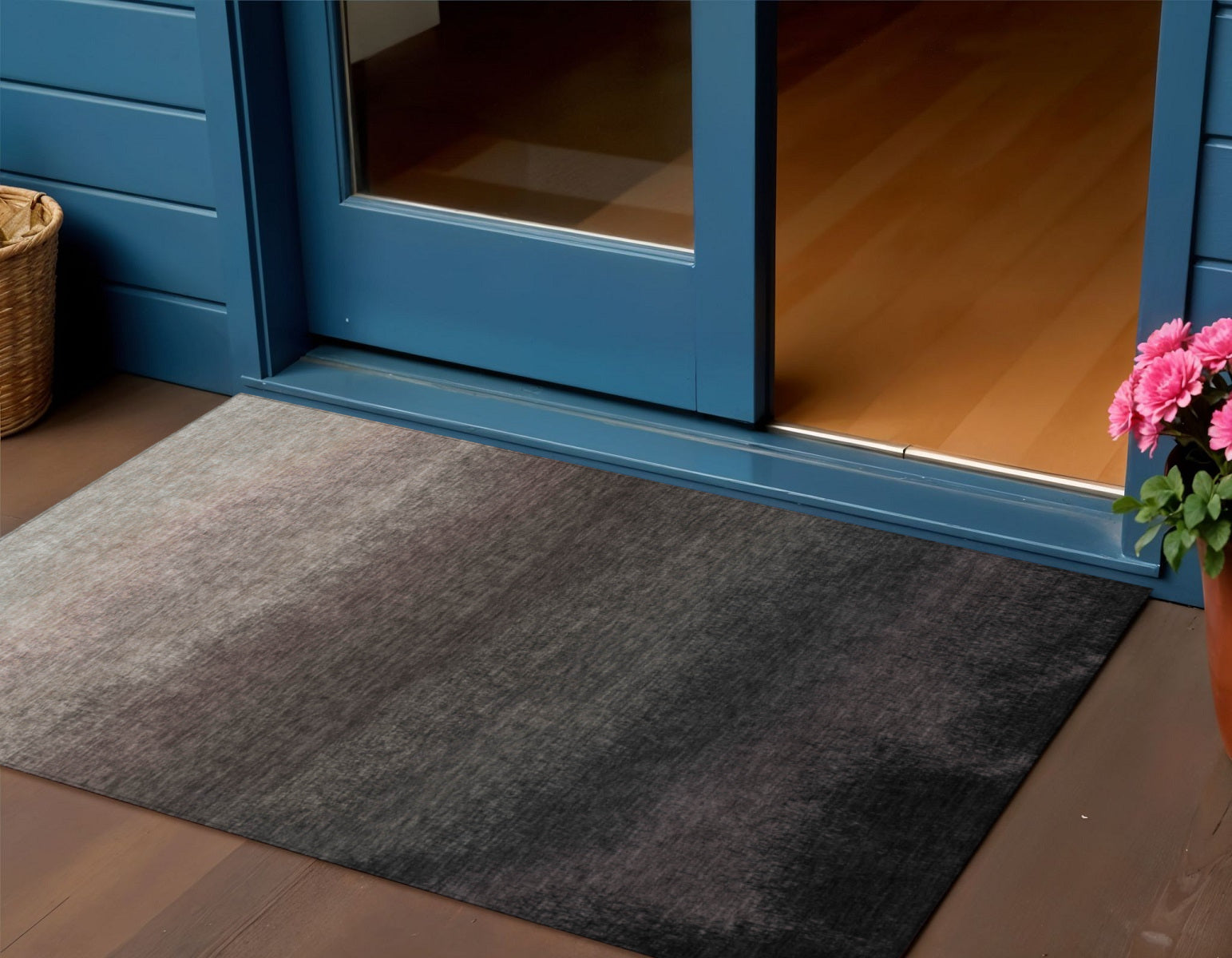 3 X 5 Black And Silver Ombre Washable Indoor Outdoor Area Rug