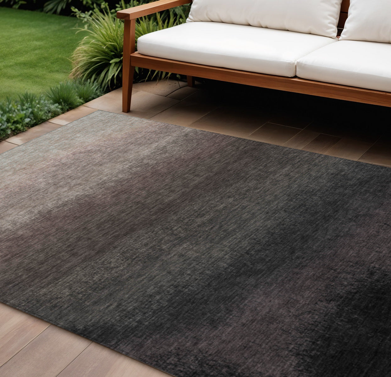 9 X 12 Black And Silver Ombre Washable Indoor Outdoor Area Rug