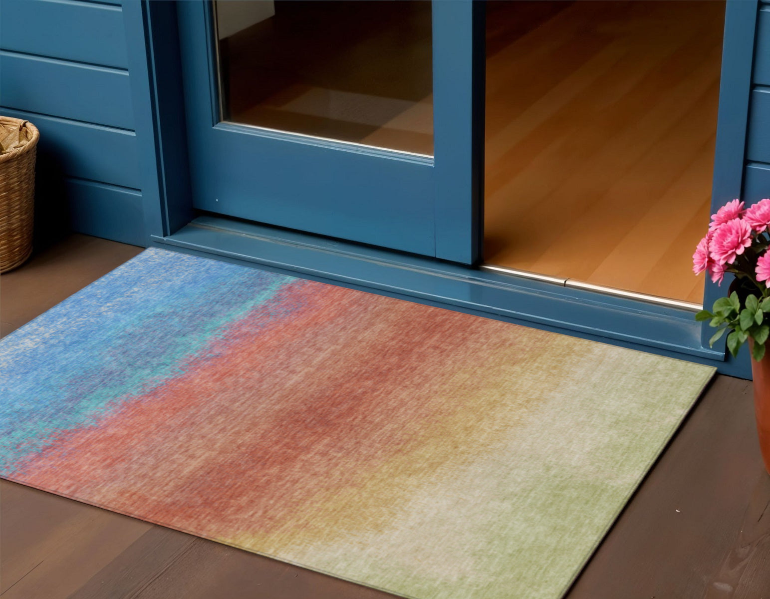 3 X 5 Coral And Blue Ombre Washable Indoor Outdoor Area Rug