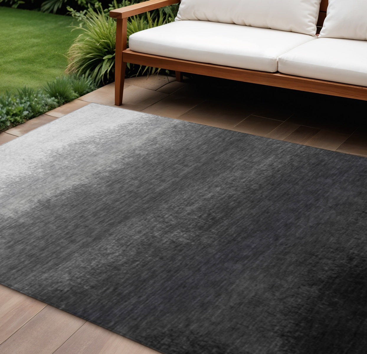 9 X 12 Gray And Silver Ombre Washable Indoor Outdoor Area Rug