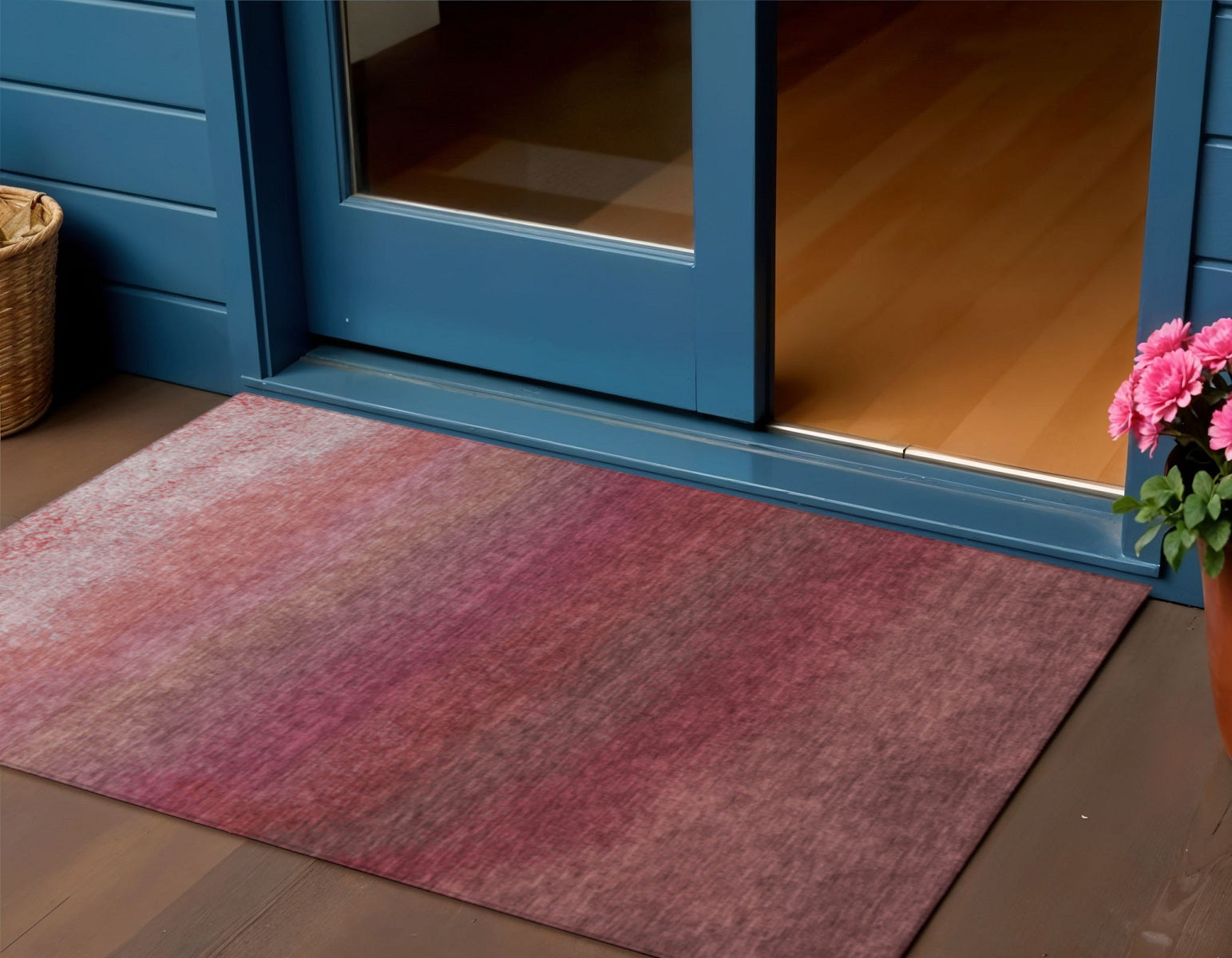 3 X 5 Red And Blush Ombre Washable Indoor Outdoor Area Rug
