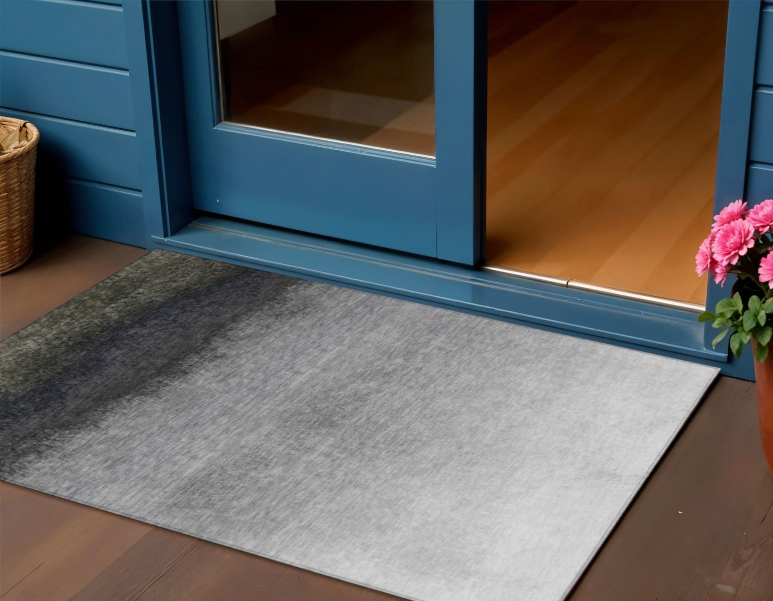 3 X 5 Silver And Black Ombre Washable Indoor Outdoor Area Rug