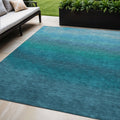 5 X 8 Teal Blue And Sky Blue Ombre Washable Indoor Outdoor Area Rug