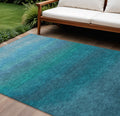 10 X 14 Teal Blue And Sky Blue Ombre Washable Indoor Outdoor Area Rug