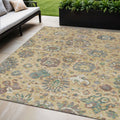 5 X 8 Gold Beige And Pale Aqua Floral Washable Indoor Outdoor Area Rug