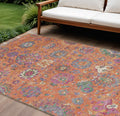 9 X 12 Orange Blue And Pink Floral Washable Indoor Outdoor Area Rug