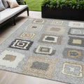 5 X 8 Gray Charcoal And Beige Geometric Washable Indoor Outdoor Area Rug