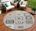 8 Gray Charcoal And Beige Round Geometric Washable Indoor Outdoor Area Rug
