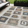 5 X 8 Ivory Charcoal And Gold Geometric Washable Indoor Outdoor Area Rug
