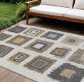 10 X 14 Ivory Charcoal And Gold Geometric Washable Indoor Outdoor Area Rug